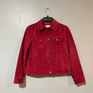 Charter Club Womens Button up Red 100% Suede Leather Jacket Size Petite Retro